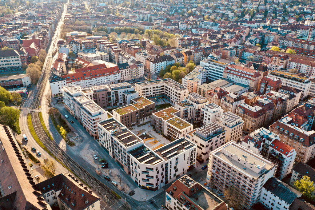 Wohn- und Geschäftshaus im Olga Areal-Block im Stadtkontext, Vogelperspektive